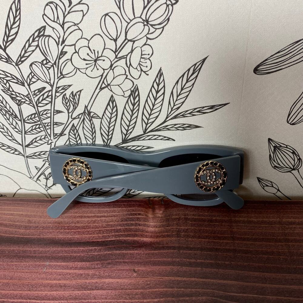 Womens CHANEL Grey Crystal Logo Sunglasses OS EUC! - Picture 2 of 7